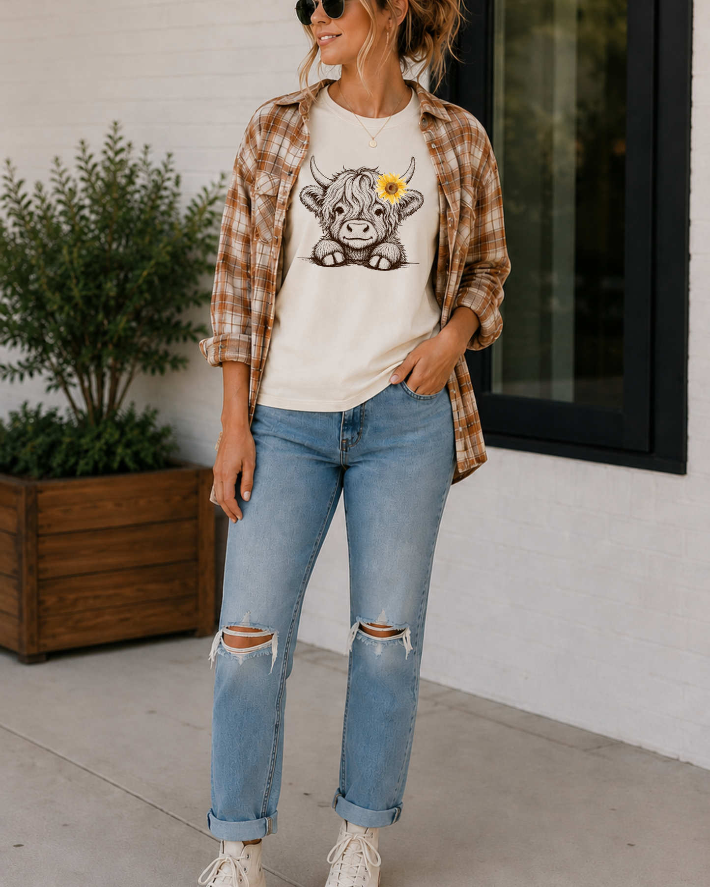 Baby Highland Cow Sunflower Graphic Tee | Cute Farmhouse Cow Shirt | Wild Reed Apparel