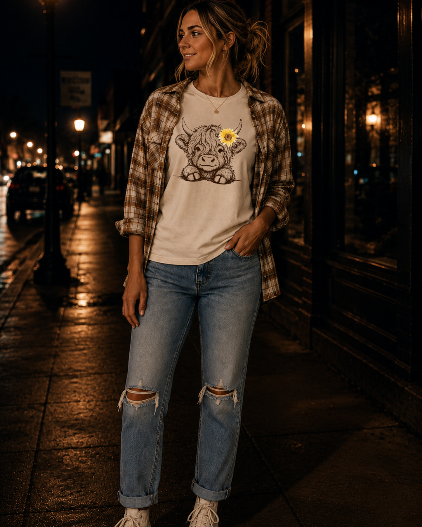 Baby Highland Cow Sunflower Graphic Tee | Cute Farmhouse Cow Shirt | Wild Reed Apparel