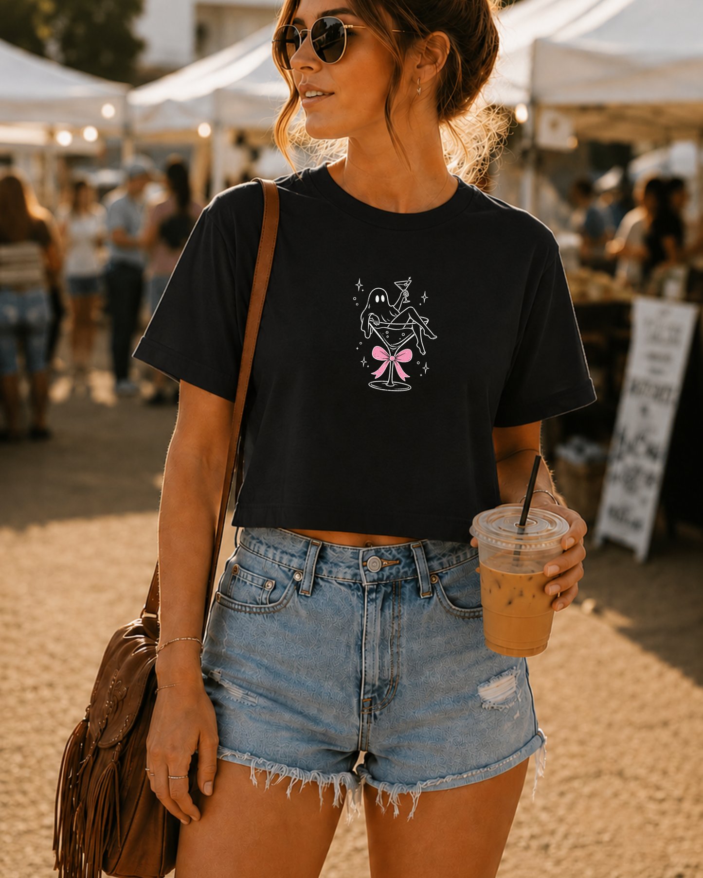 Martini Ghost Crop Tee – Cute Halloween Cocktail Graphic Shirt