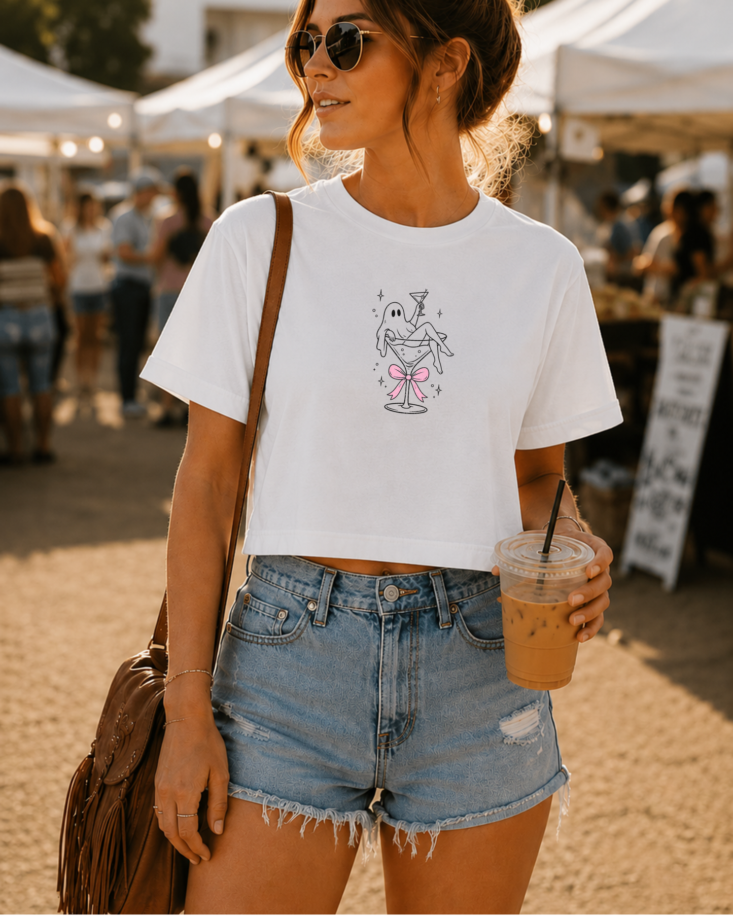 Martini Ghost Crop Tee – Cute Halloween Cocktail Graphic Shirt