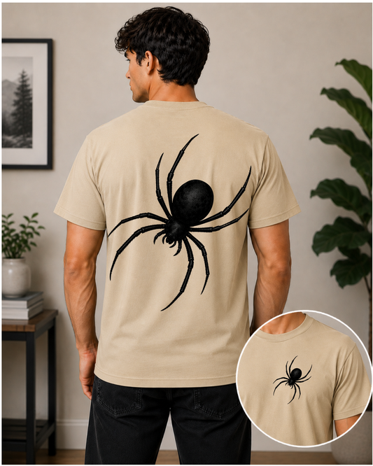 Black Spider T-Shirt – Stealth Halloween Front and Back Graphic Tee