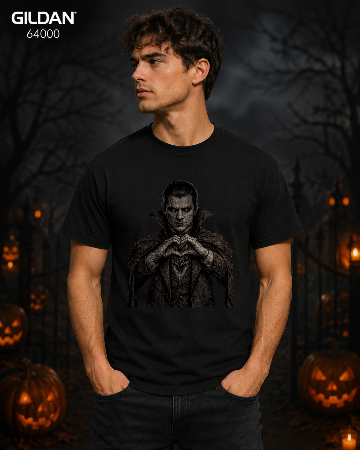 Vampire Heart Hands Stealth Black-on-Black Graphic Tee