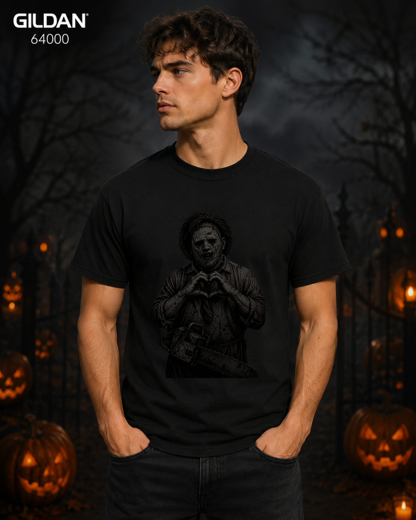 Masked Butcher Heart Hands Stealth Black-on-Black Graphic Tee