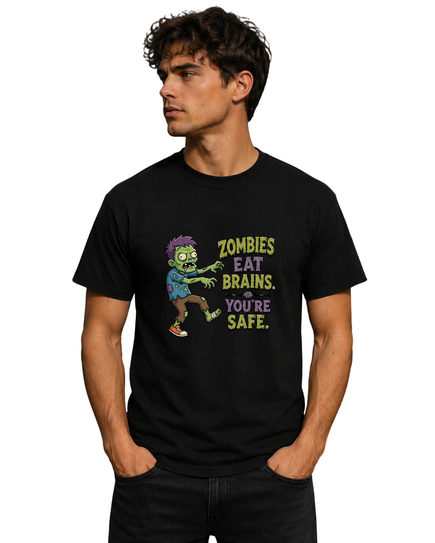 Zombies Eat Brains You’re Safe Funny Zombie Graphic Tee