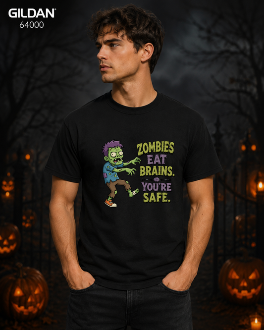 Zombies Eat Brains You’re Safe Funny Zombie Graphic Tee