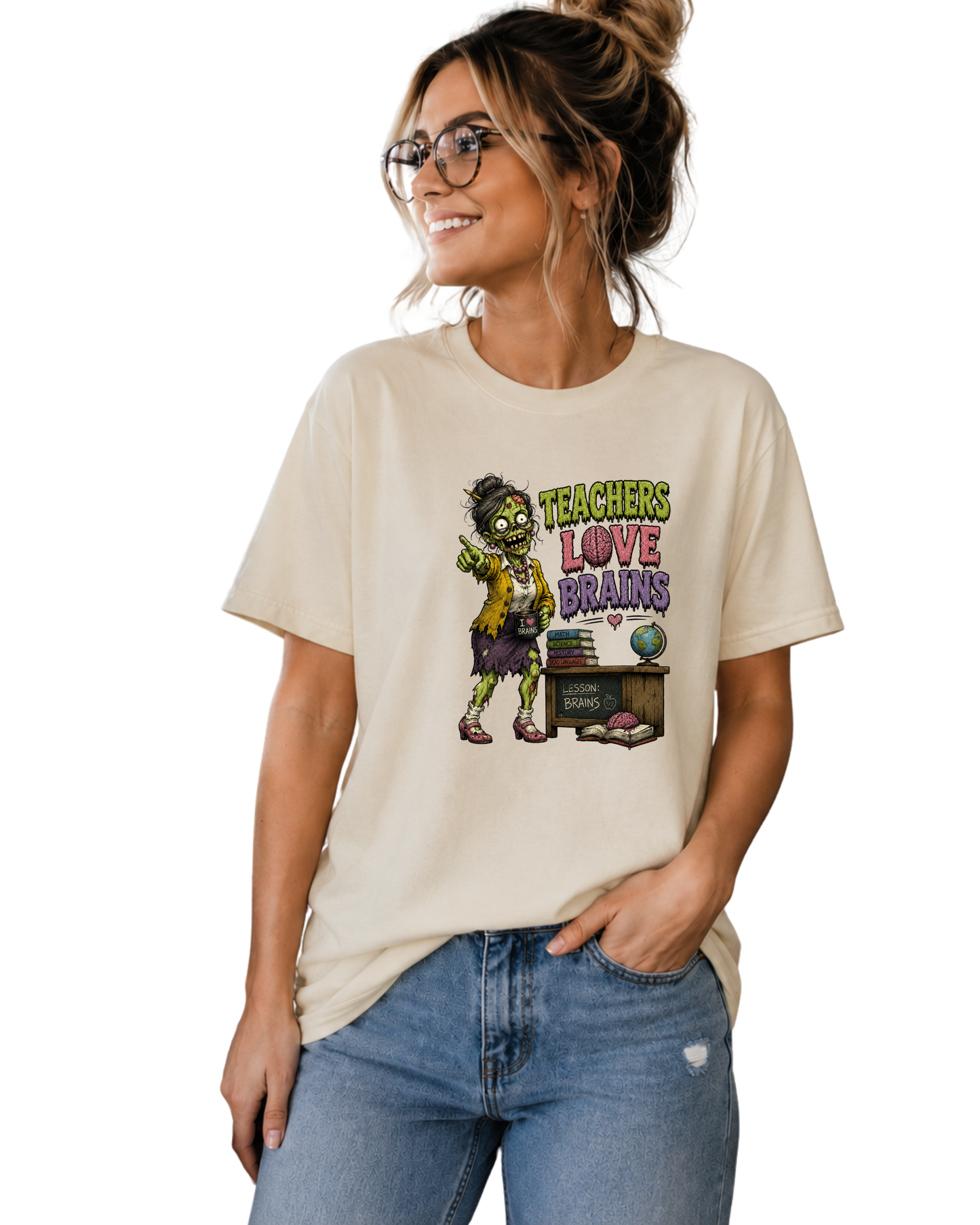 Teachers Love Brains Funny Zombie Teacher Graphic Tee