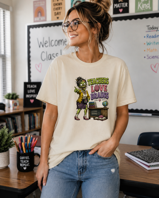 Teachers Love Brains Funny Zombie Teacher Graphic Tee