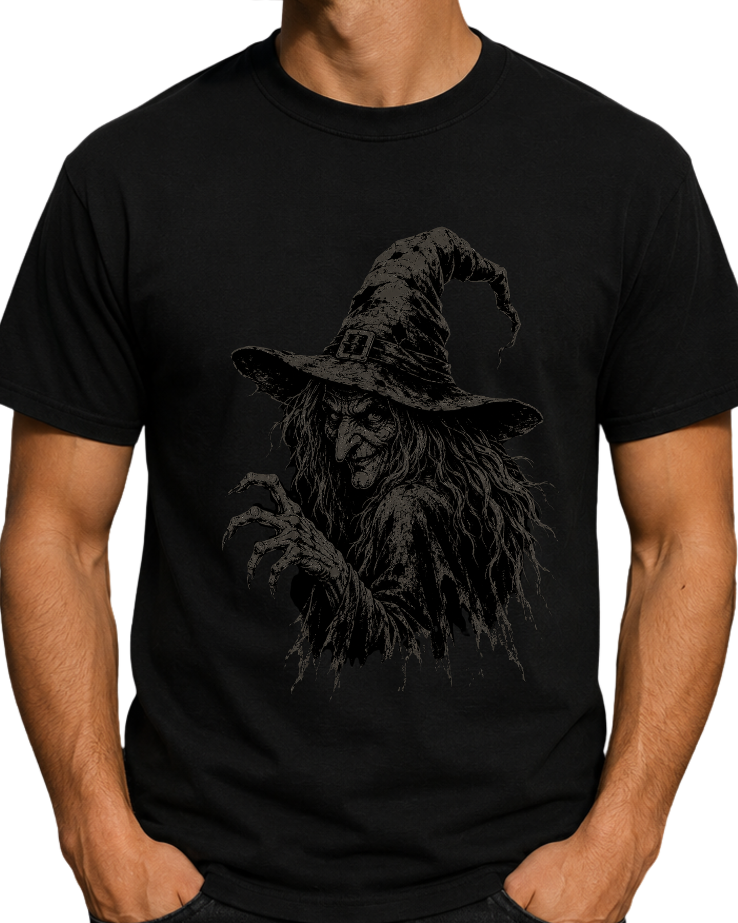 Creepy Witch Stealth Black-on-Black Graphic Tee