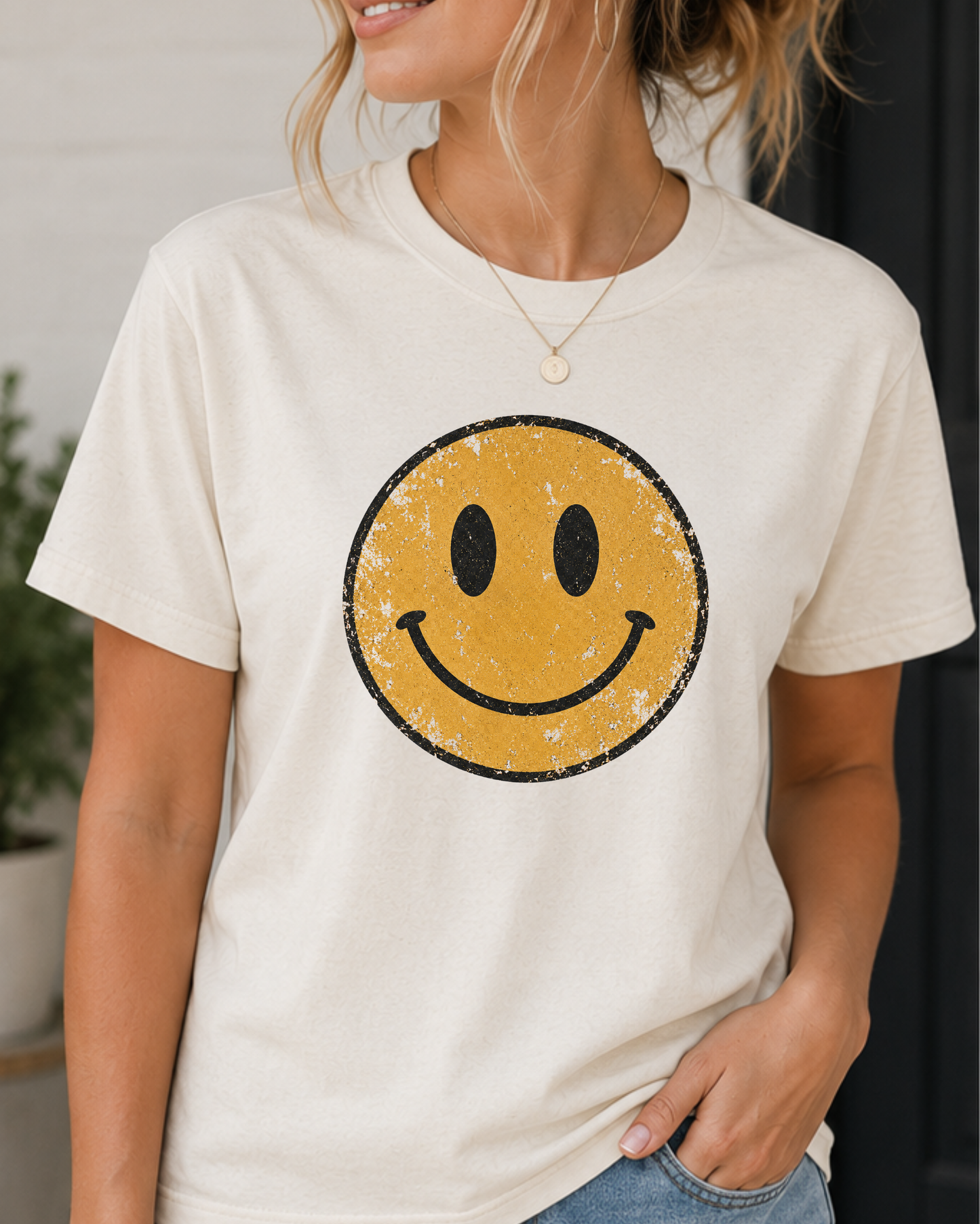 Vintage Distressed Smiley Face Graphic Tee | Retro Happy Face Shirt | Western Boho Aesthetic T-Shirt