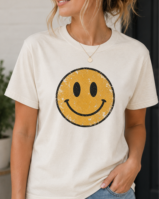 Vintage Distressed Smiley Face Graphic Tee | Retro Happy Face Shirt | Western Boho Aesthetic T-Shirt