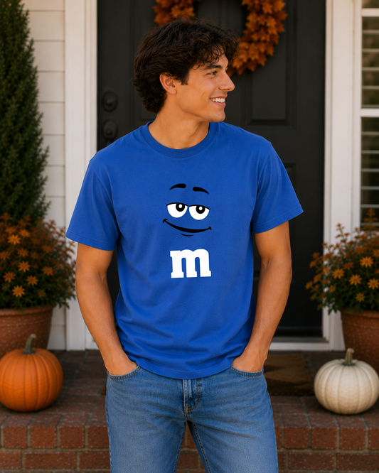 Blue Candy Character Graphic Tee | Funny Blue Candy Face Shirt | Retro Candy Lover T-Shirt