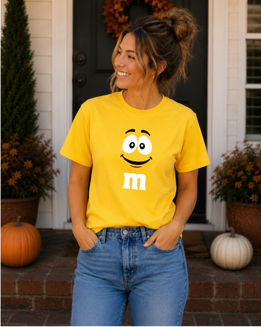Yellow Candy Character Graphic Tee | Funny Yellow Candy Face Shirt | Retro Candy Lover T-Shirt
