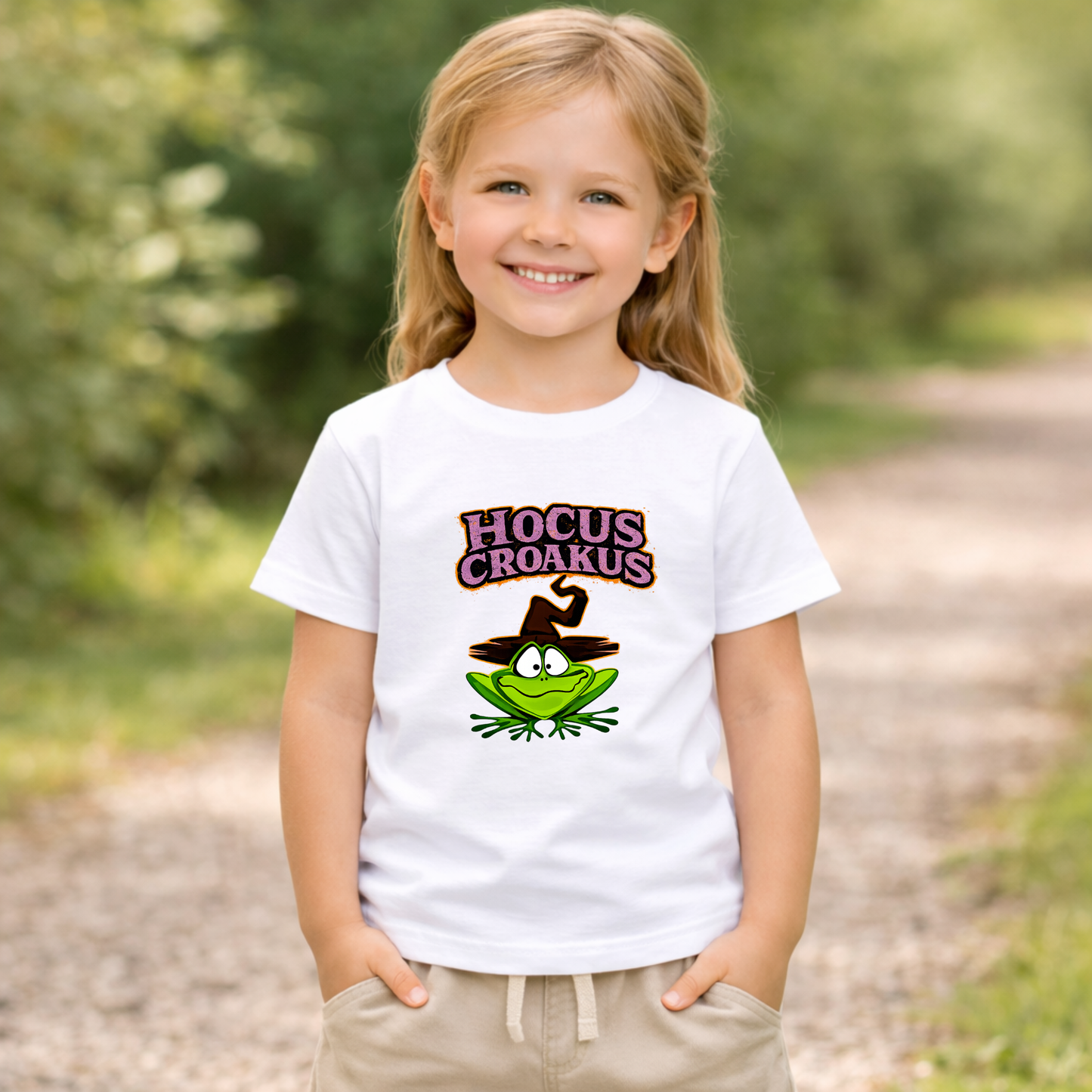Hocus Croakus Frog Kids T-Shirt | Cute Halloween Frog Youth Graphic Tee for Boys & Girls