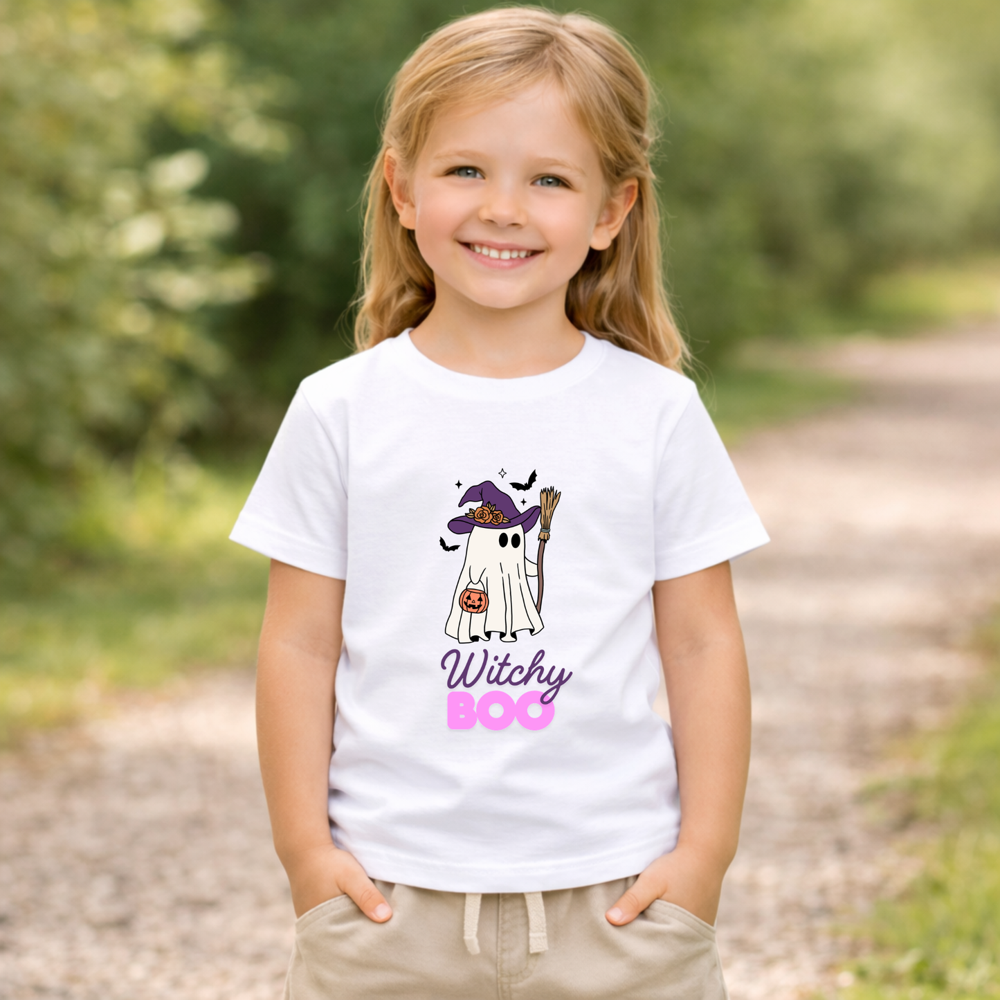 Witchy Boo Kids T-Shirt | Cute Halloween Ghost Youth Graphic Tee for Boys & Girls