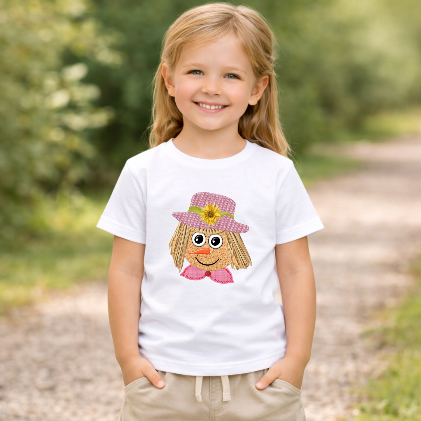 Cute Scarecrow Girl Youth T-Shirt | Adorable Fall & Thanksgiving Graphic Tee for Kids