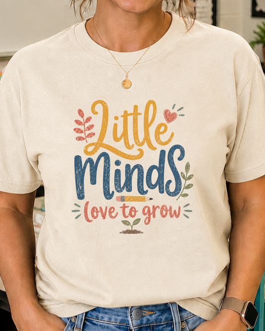 Little Minds Love to Grow Teacher Shirt | Preschool Teacher Tee | Back to School Graphic T-Shirt