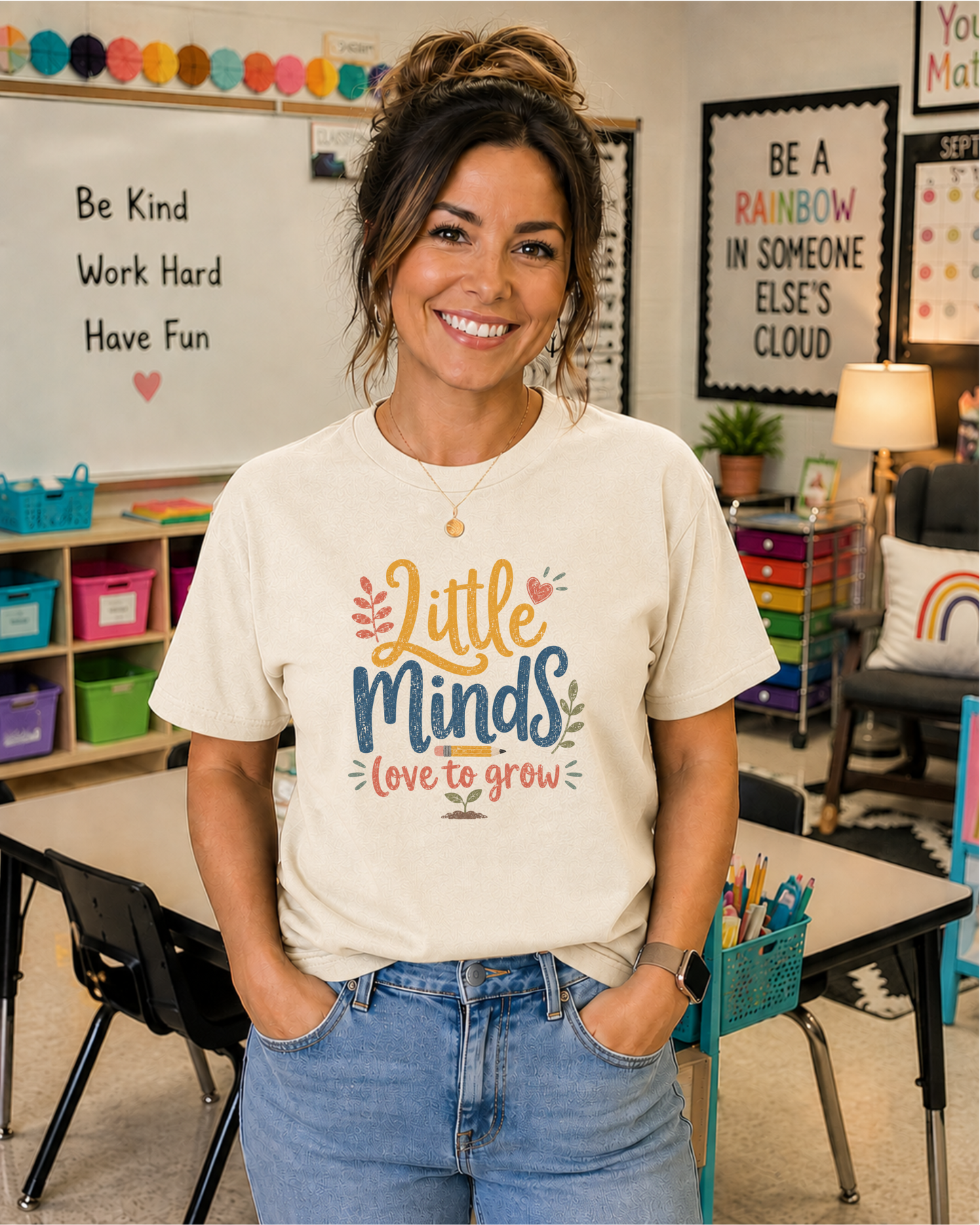 Little Minds Love to Grow Teacher Shirt | Preschool Teacher Tee | Back to School Graphic T-Shirt