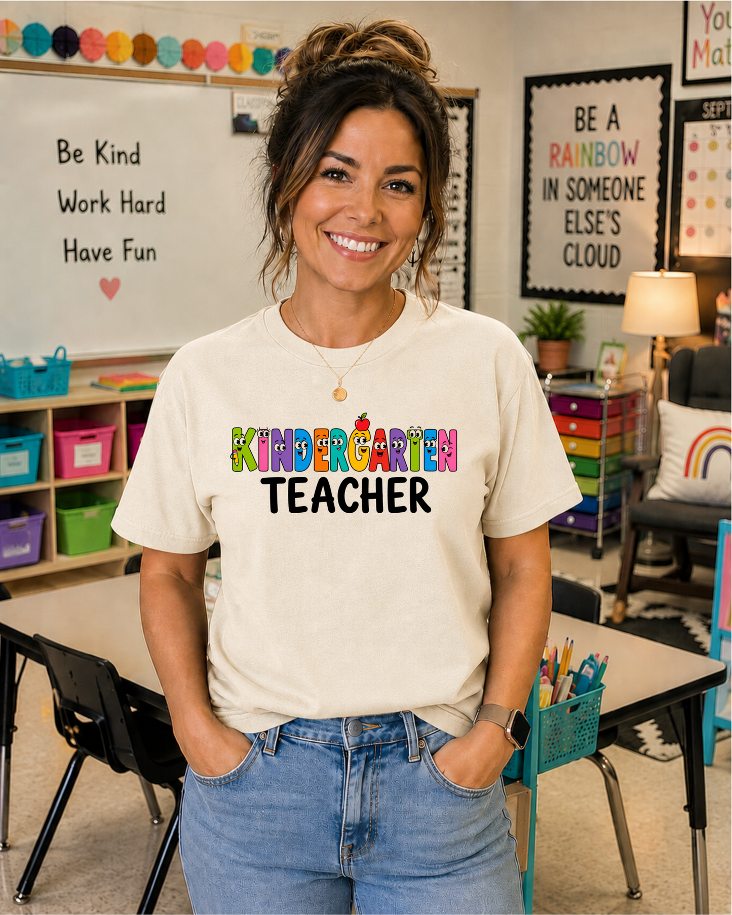 Kindergarten Teacher Shirt | Colorful Teacher Tee | Back to School Graphic T-Shirt