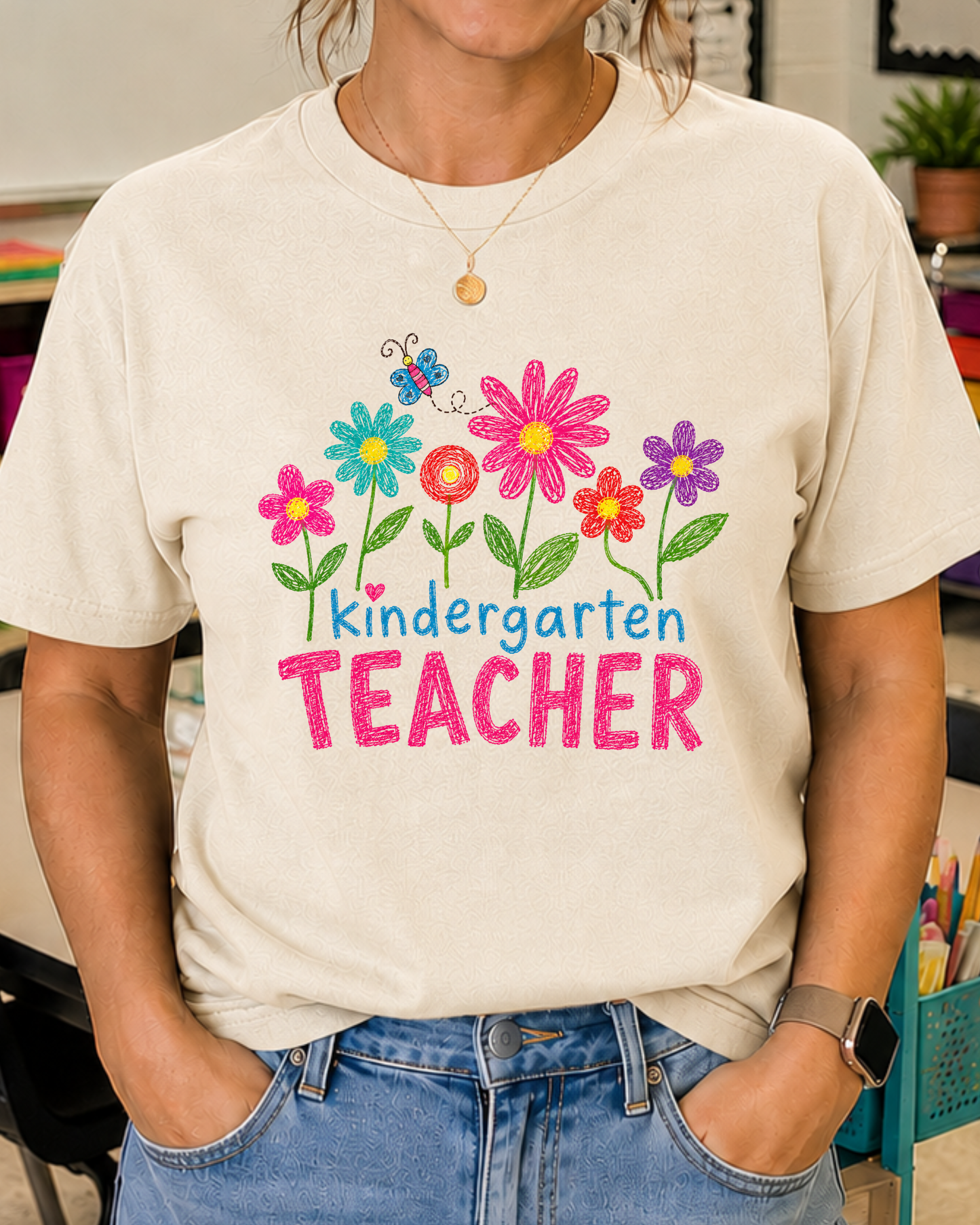 Kindergarten Teacher Shirt | Back to School Teacher Tee | Retro Grade Level Graphic T-Shirt
