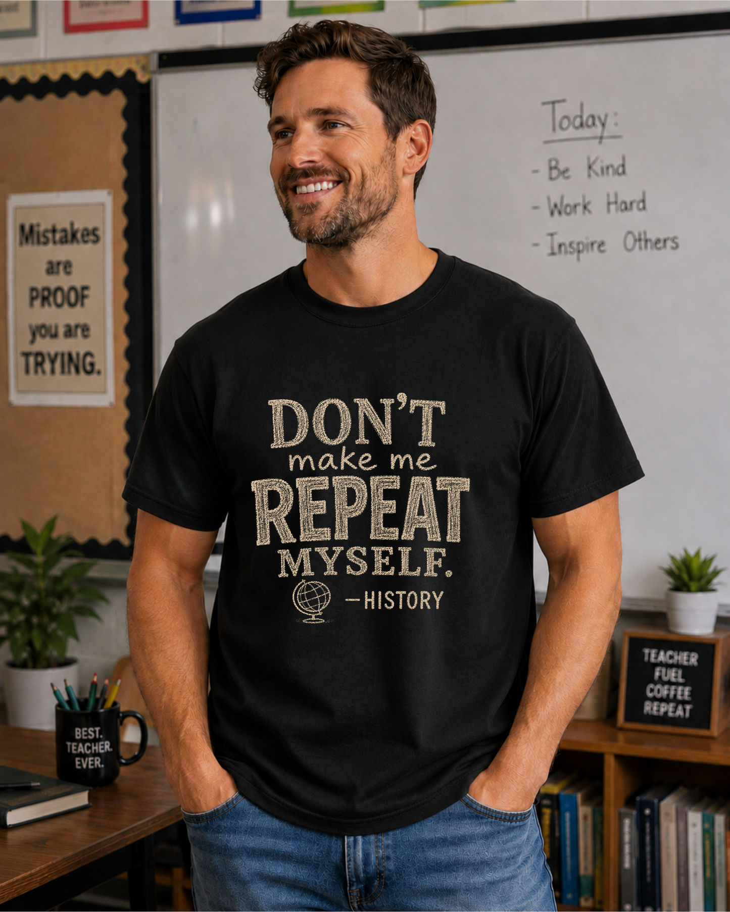 Don't Make Me Repeat Myself History Teacher Shirt | Funny History Teacher Tee | Back to School Graphic T-Shirt