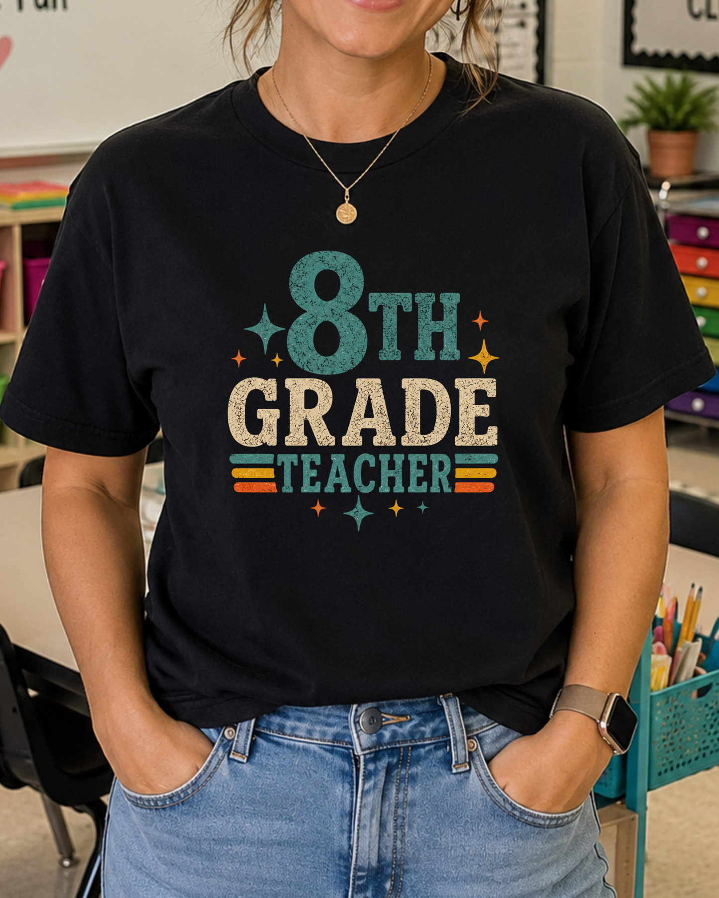 8th Grade Teacher Shirt | Back to School Teacher Tee | Retro Grade Level Graphic T-Shirt