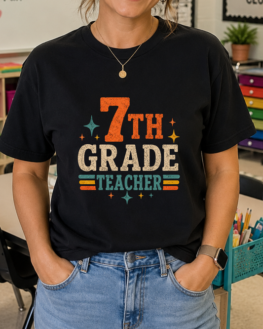 7th Grade Teacher Shirt | Back to School Teacher Tee | Retro Grade Level Graphic T-Shirt