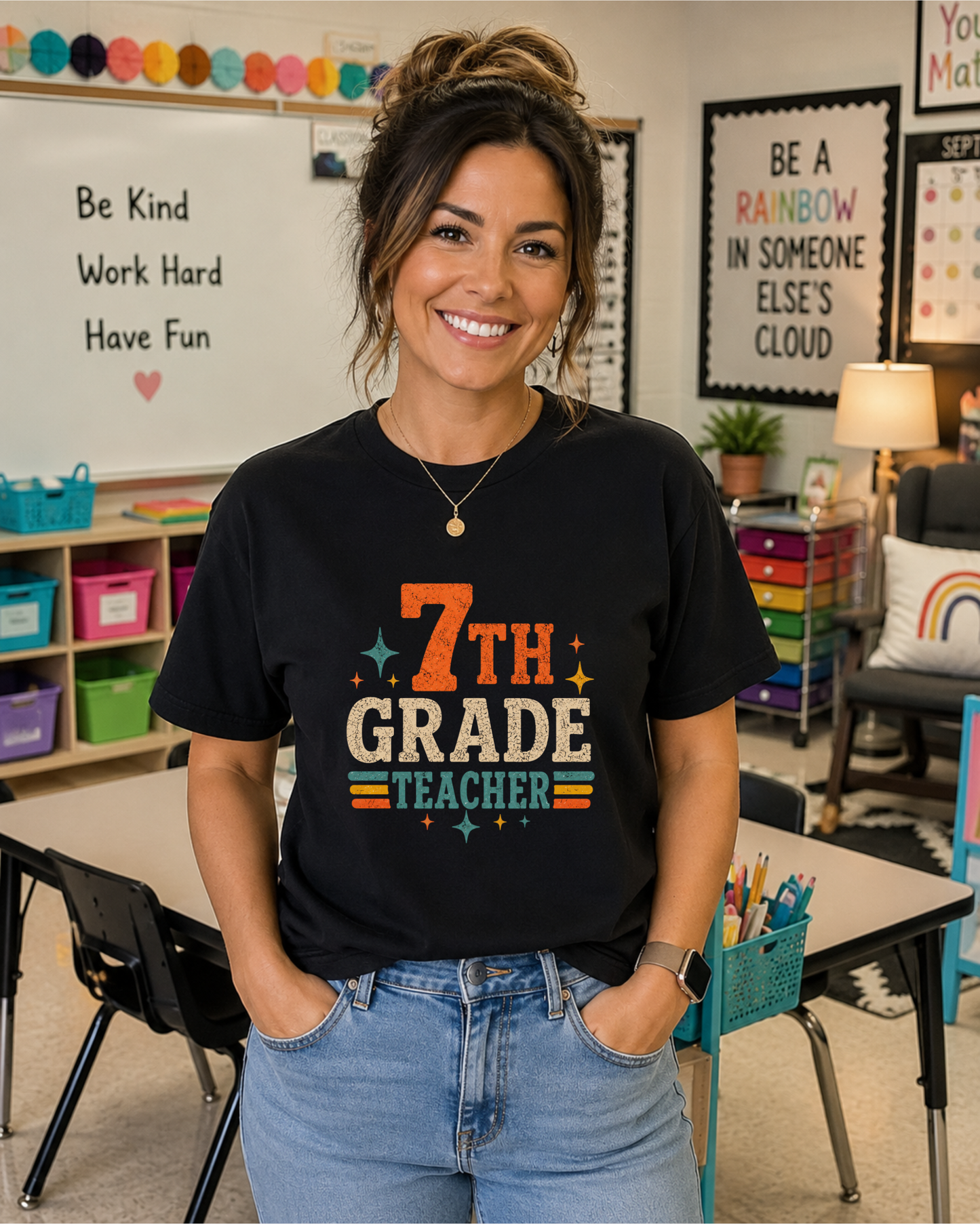 7th Grade Teacher Shirt | Back to School Teacher Tee | Retro Grade Level Graphic T-Shirt