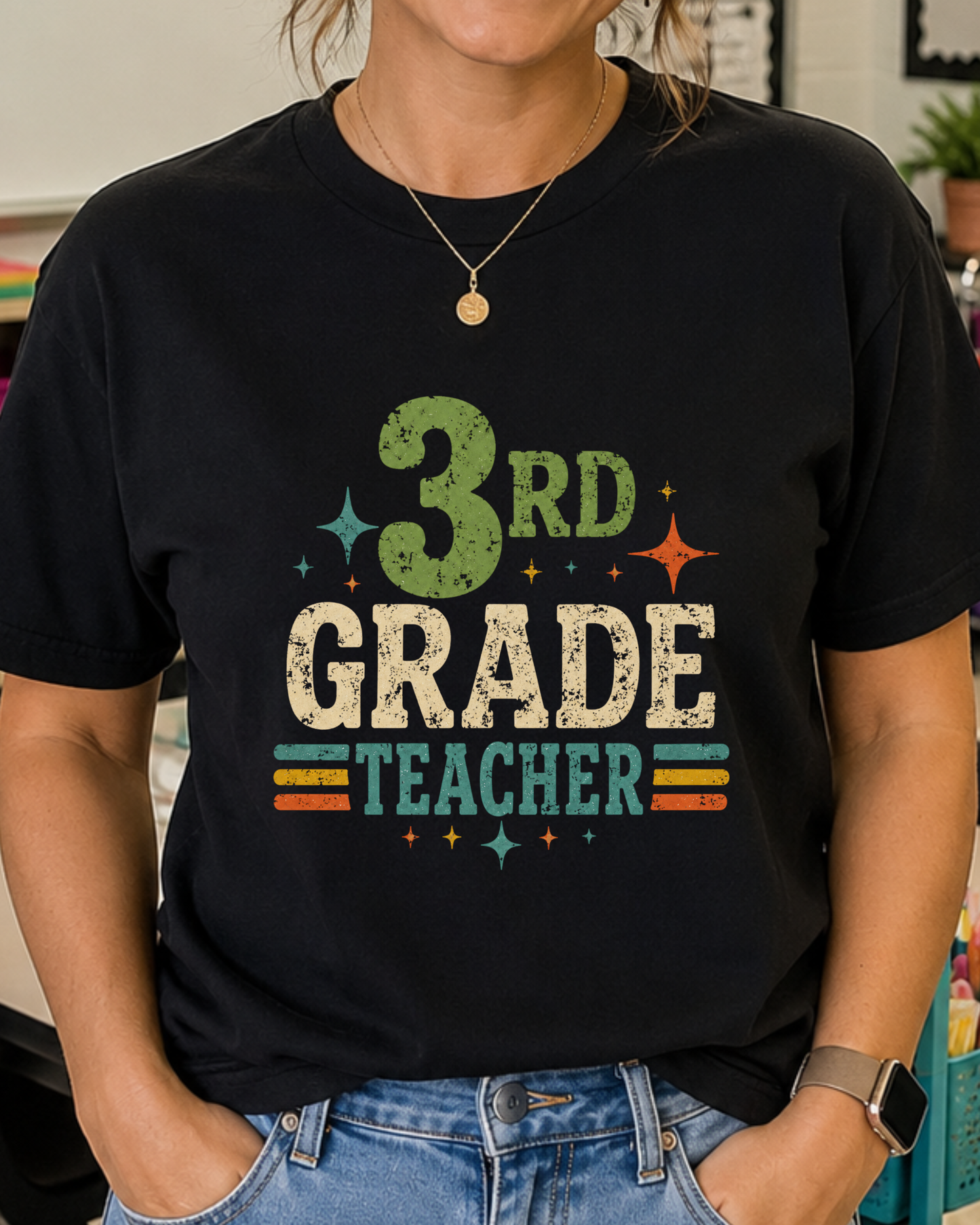 3rd Grade Teacher Shirt | Back to School Teacher Tee | Retro Grade Level Graphic T-Shirt
