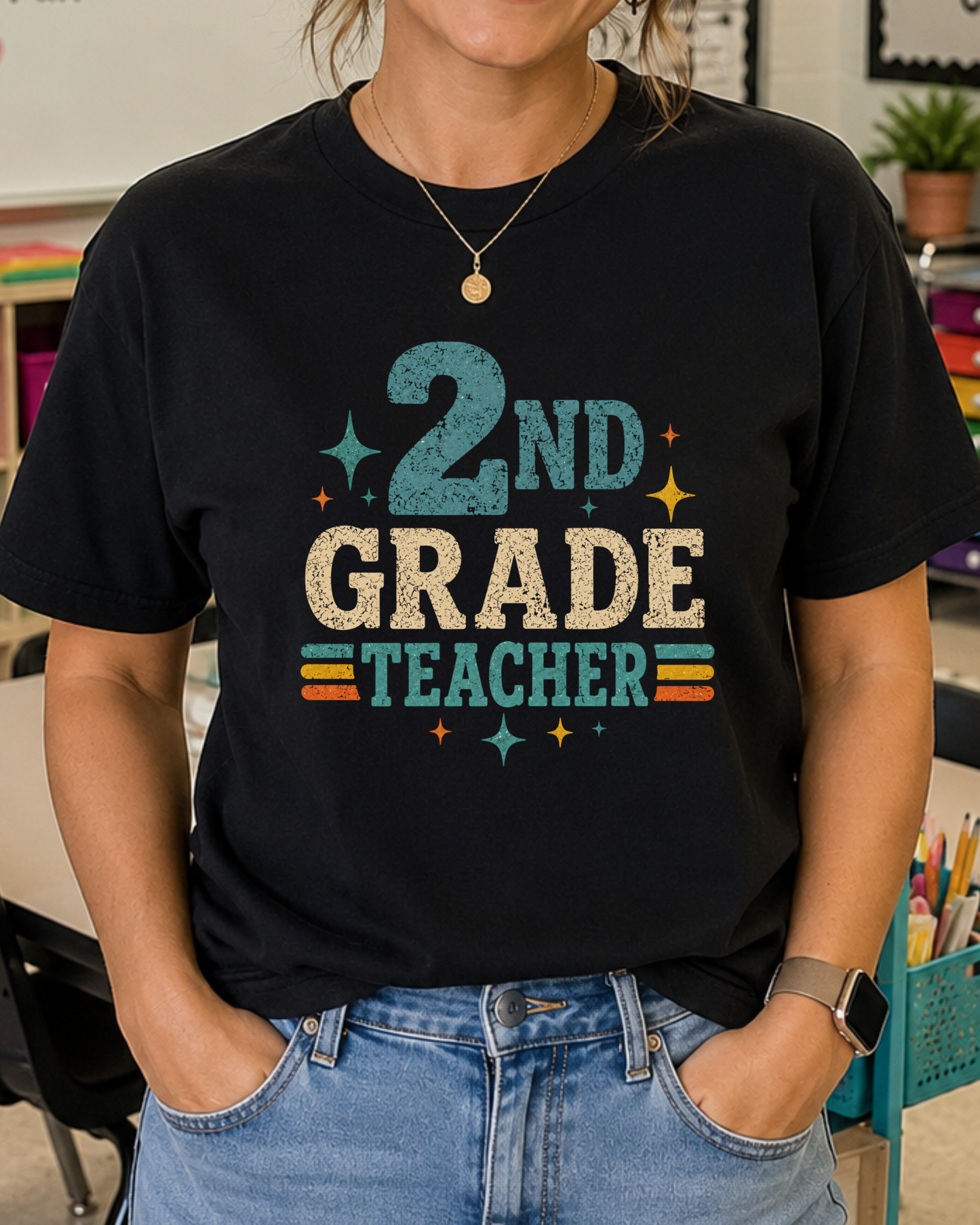 2nd Grade Teacher Shirt | Back to School Teacher Tee | Retro Grade Level Graphic T-Shirt
