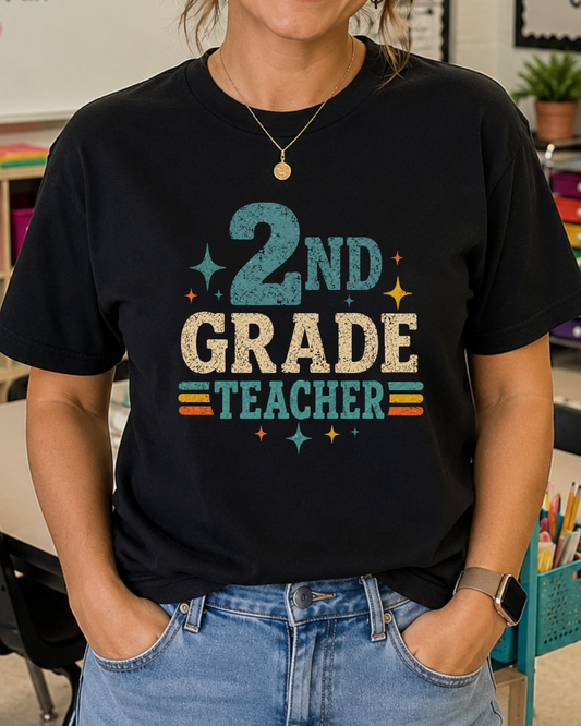 2nd Grade Teacher Shirt | Back to School Teacher Tee | Retro Grade Level Graphic T-Shirt