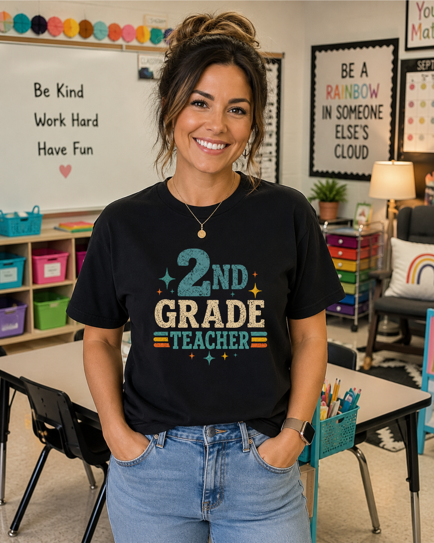 2nd Grade Teacher Shirt | Back to School Teacher Tee | Retro Grade Level Graphic T-Shirt
