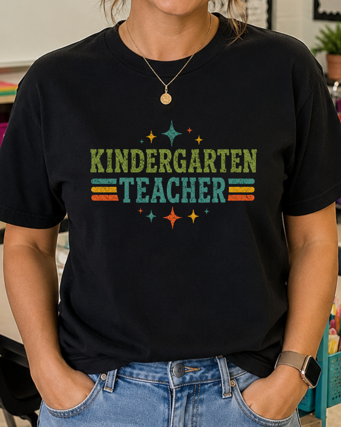 Kindergarten Teacher Shirt | Back to School Teacher Tee | Retro Grade Level Graphic T-Shirt