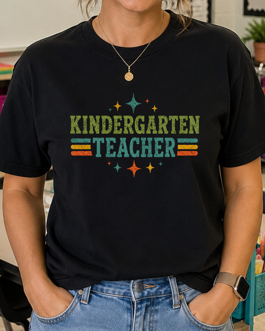 Kindergarten Teacher Shirt | Back to School Teacher Tee | Retro Grade Level Graphic T-Shirt