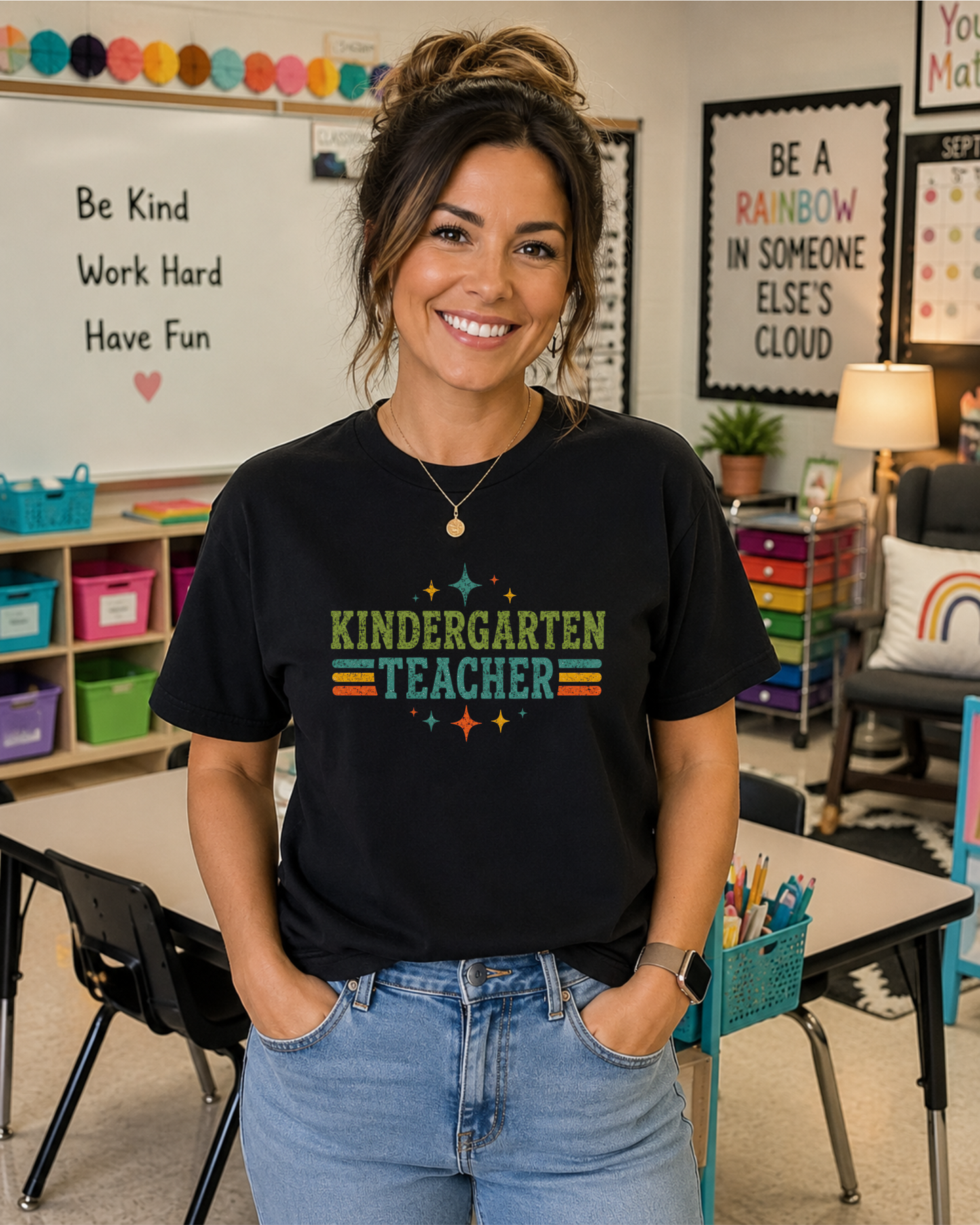 Kindergarten Teacher Shirt | Back to School Teacher Tee | Retro Grade Level Graphic T-Shirt