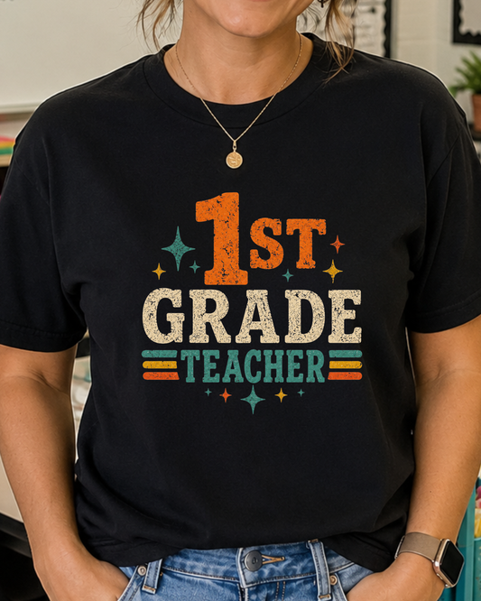 1st Grade Teacher Shirt | Back to School Teacher Tee | Retro Grade Level Graphic T-Shirt