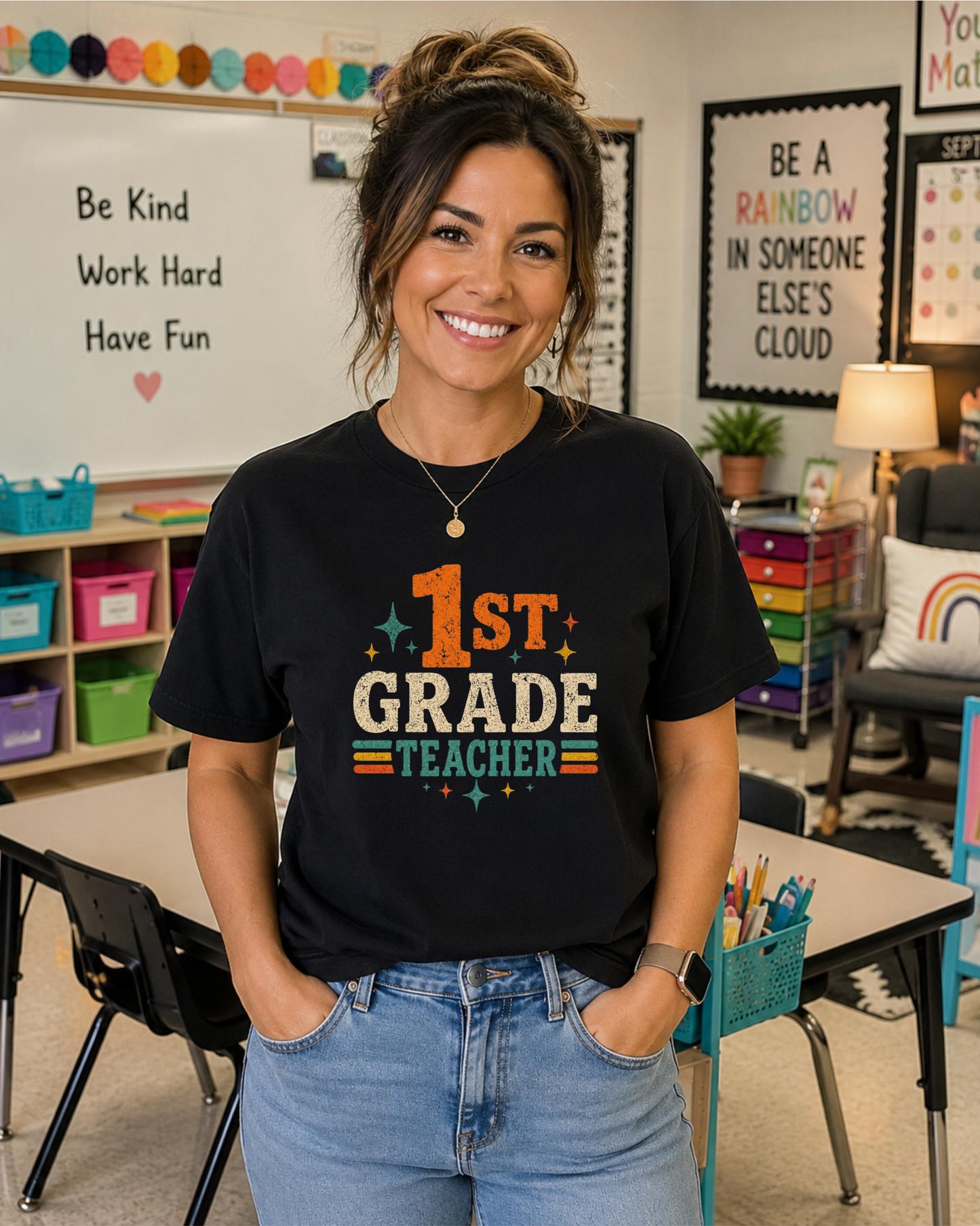 1st Grade Teacher Shirt | Back to School Teacher Tee | Retro Grade Level Graphic T-Shirt