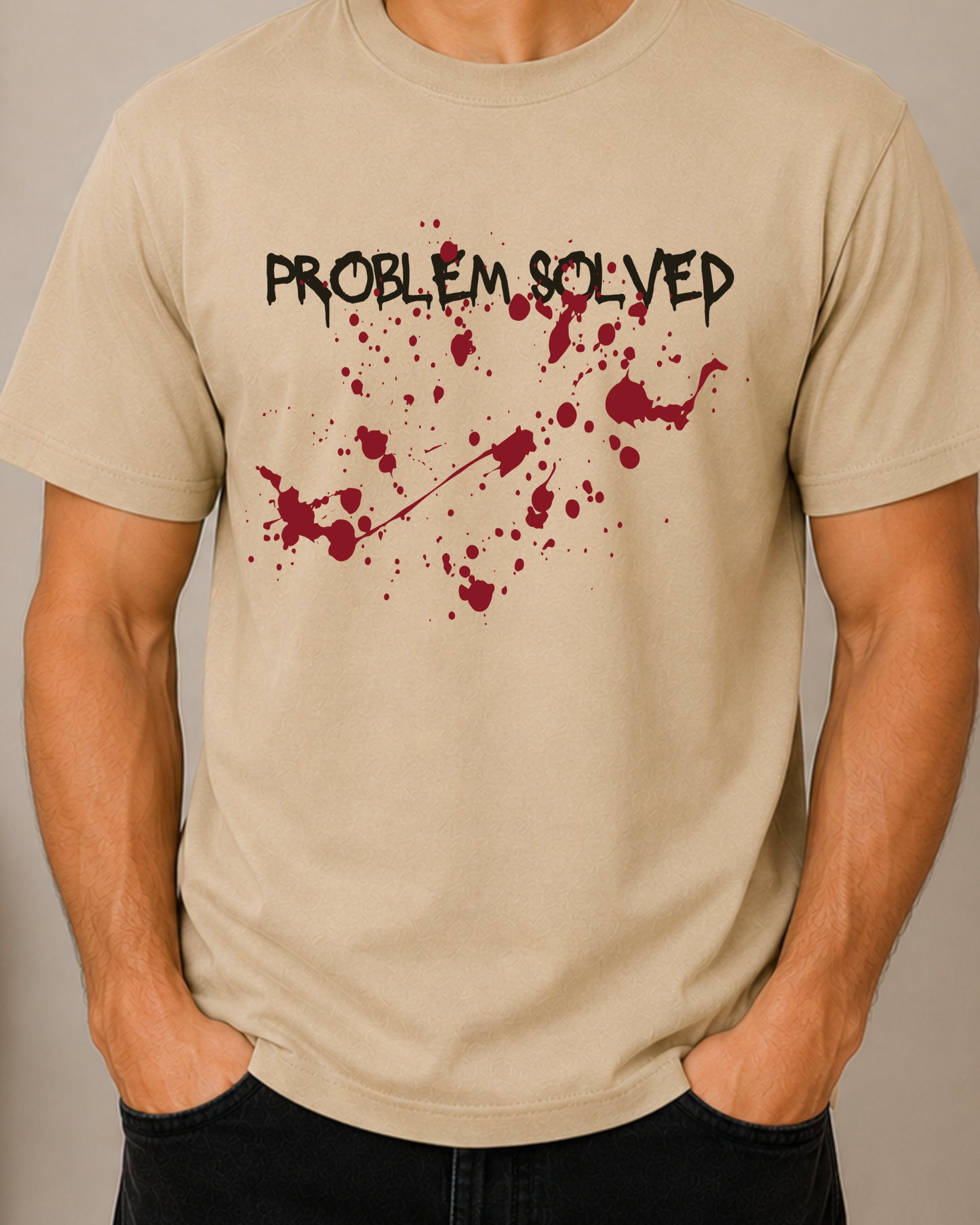 Problem Solved T-Shirt – Schwarzer Humor Blutspritzer Grafik-T-Shirt