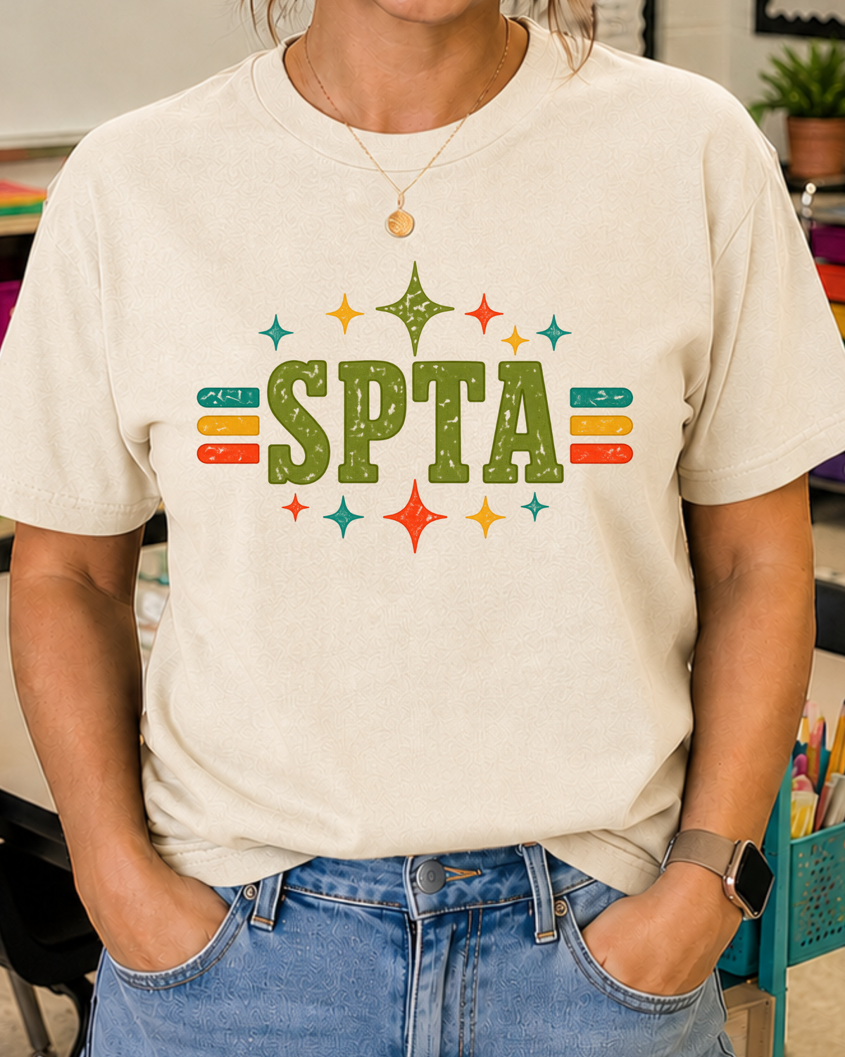 SPTA Retro Collegiate Graphic Tee | School Support Staff Shirt