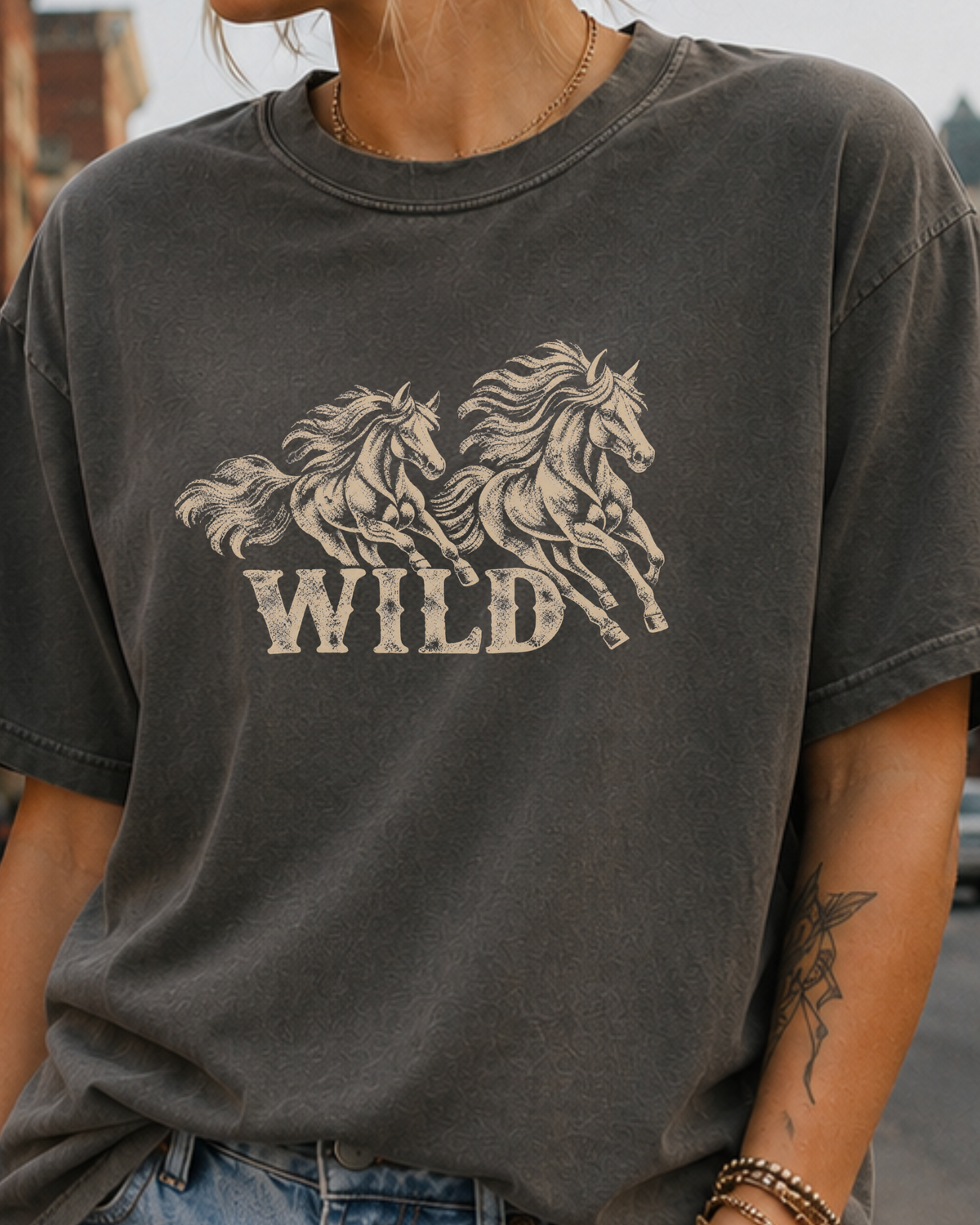 Wild Running Horses Vintage Western Tee