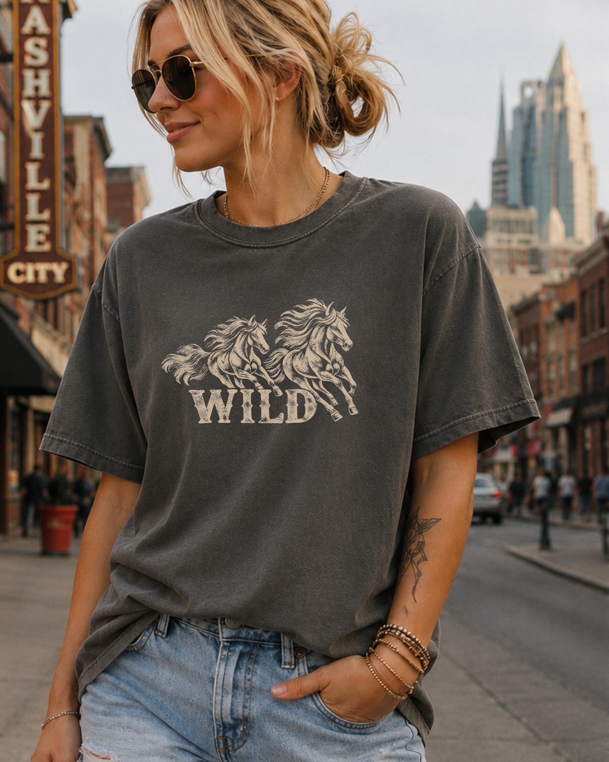 Wild Running Horses Vintage Western Tee