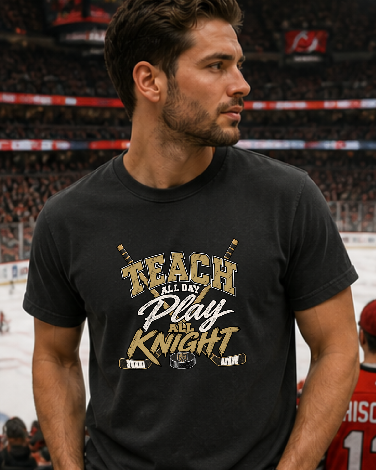 Teach All Day Play All Knight Shirt, Teacher Hockey Tee, Funny Teacher Shirt, Bella Canvas 3001, Teacher Gift, Wild Reed Apparel