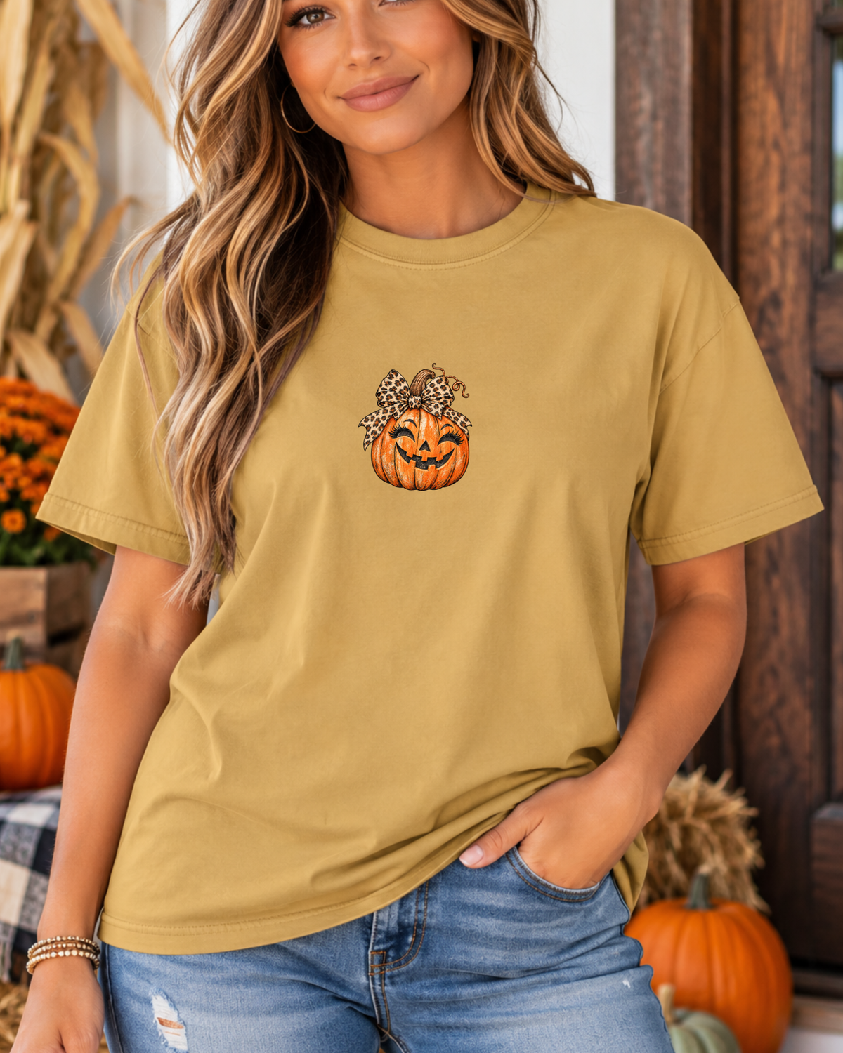 Leopard Pumpkin Halloween Comfort Colors Tee