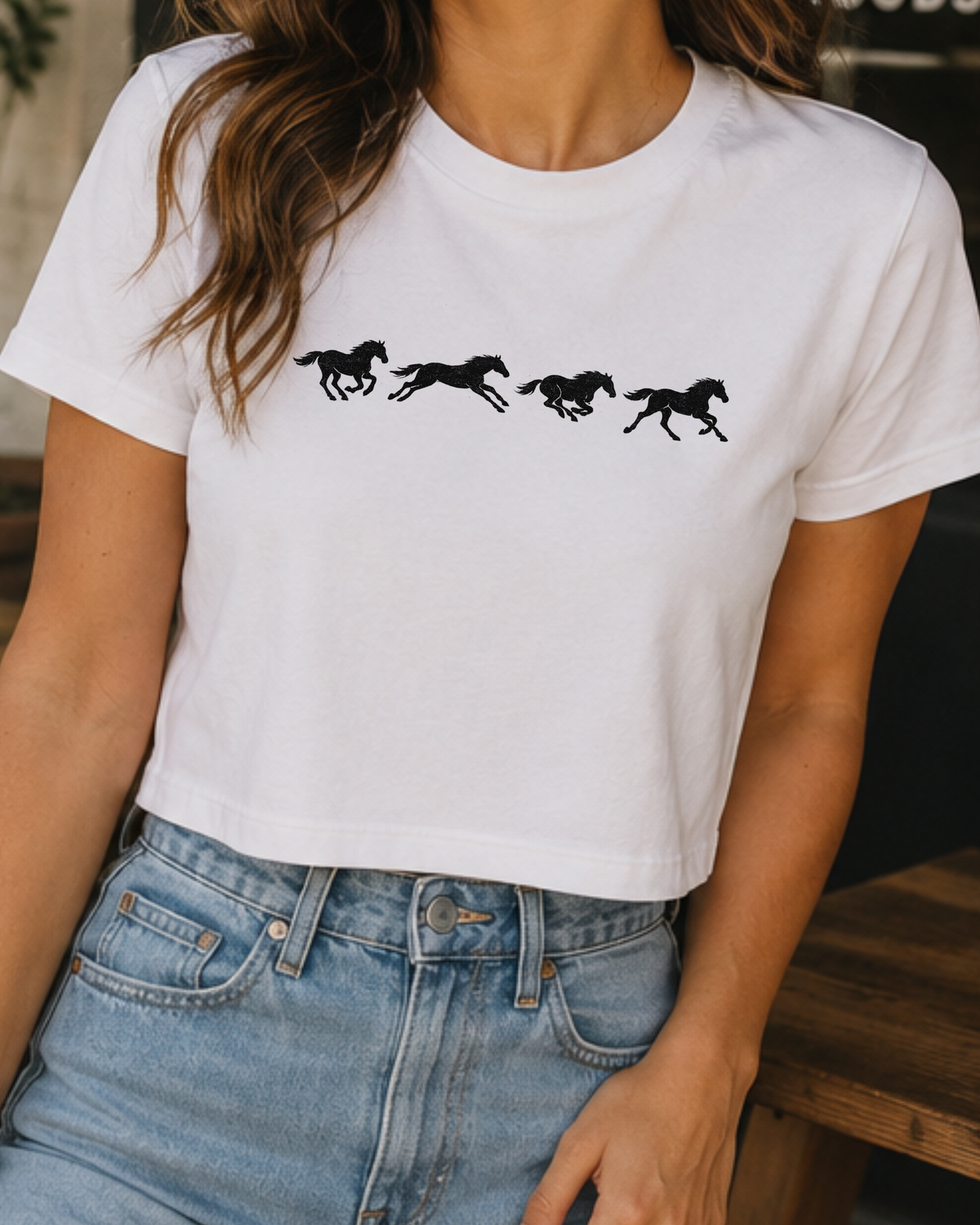 Running Horses Vintage Western Crop Top