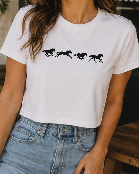 Running Horses Vintage Western Crop Top