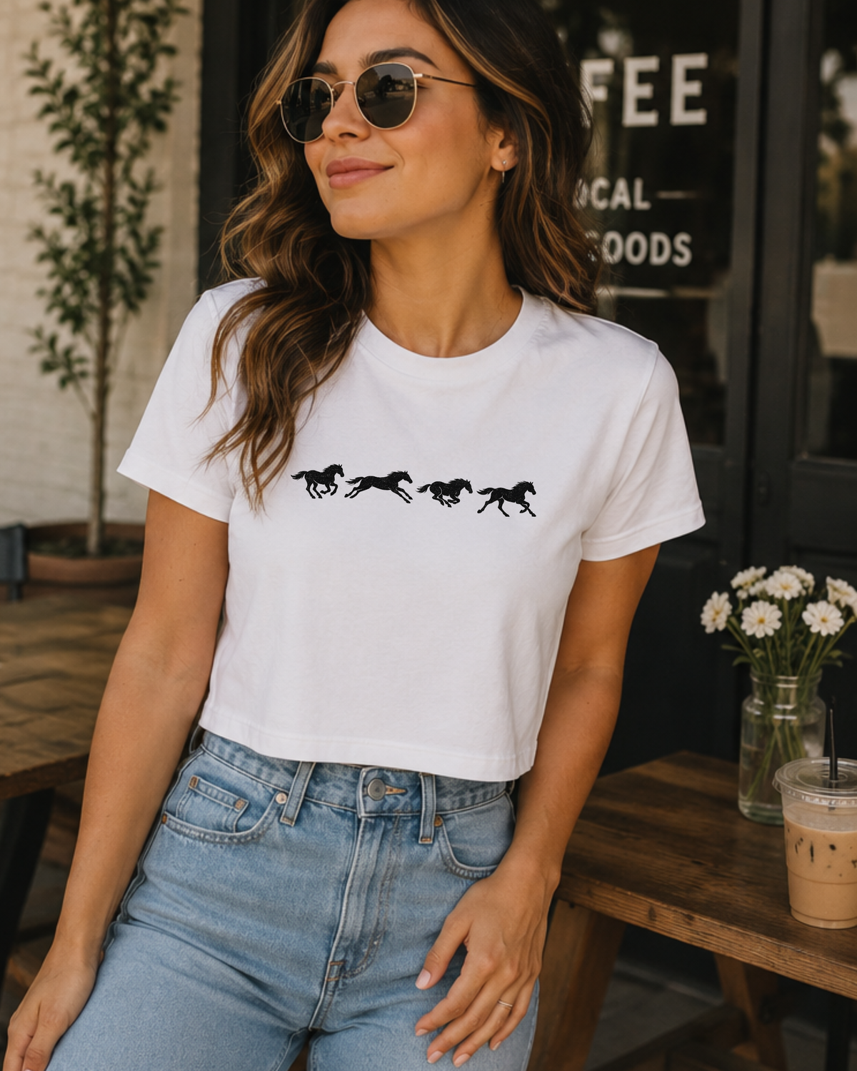 Running Horses Vintage Western Crop Top