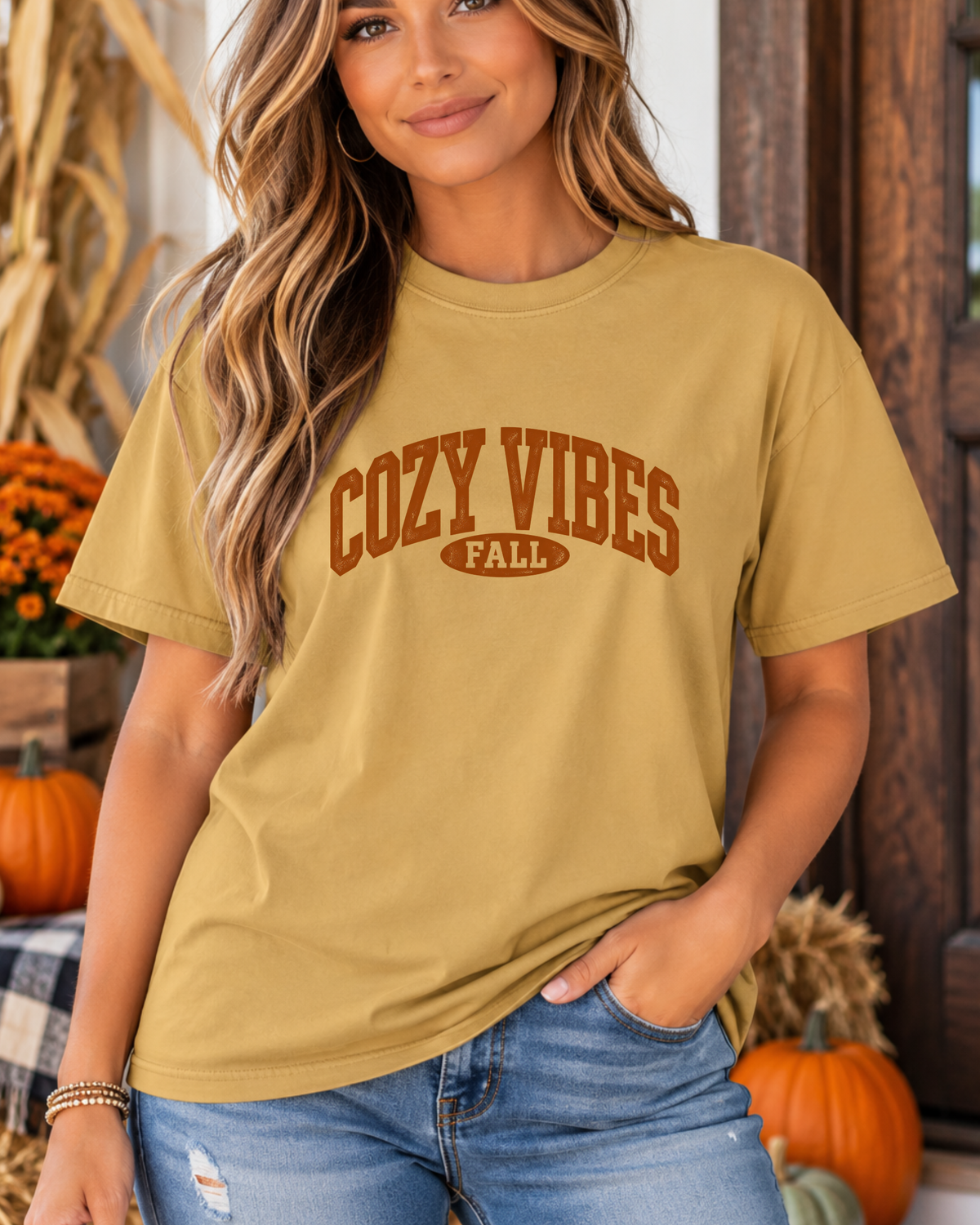 Cozy Vibes Fall Graphic Tee | Vintage Collegiate Comfort Colors 1717 T-Shirt