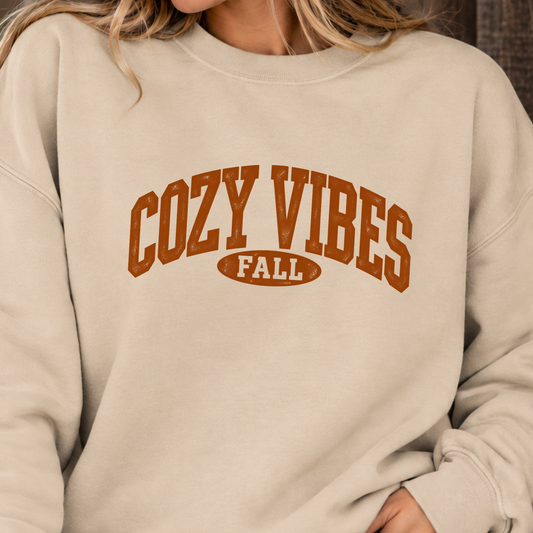 Cozy Vibes Fall Crewneck Sweatshirt | Vintage Collegiate Autumn Graphic