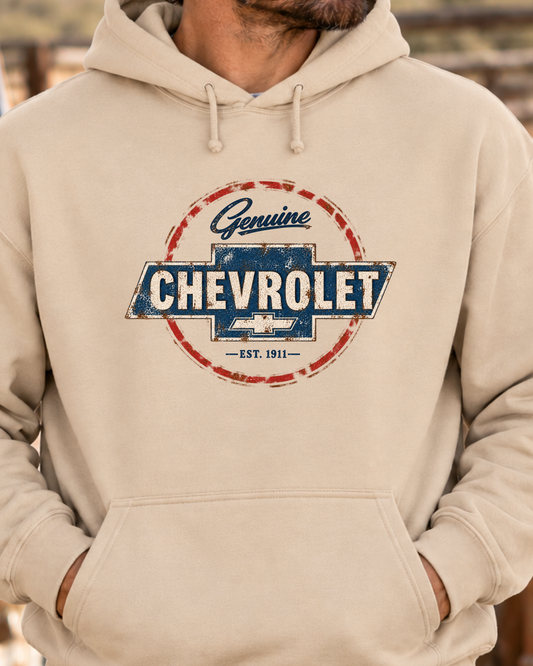 Vintage Genuine Chevrolet Graphic Hoodie | Retro Classic Car Sweatshirt