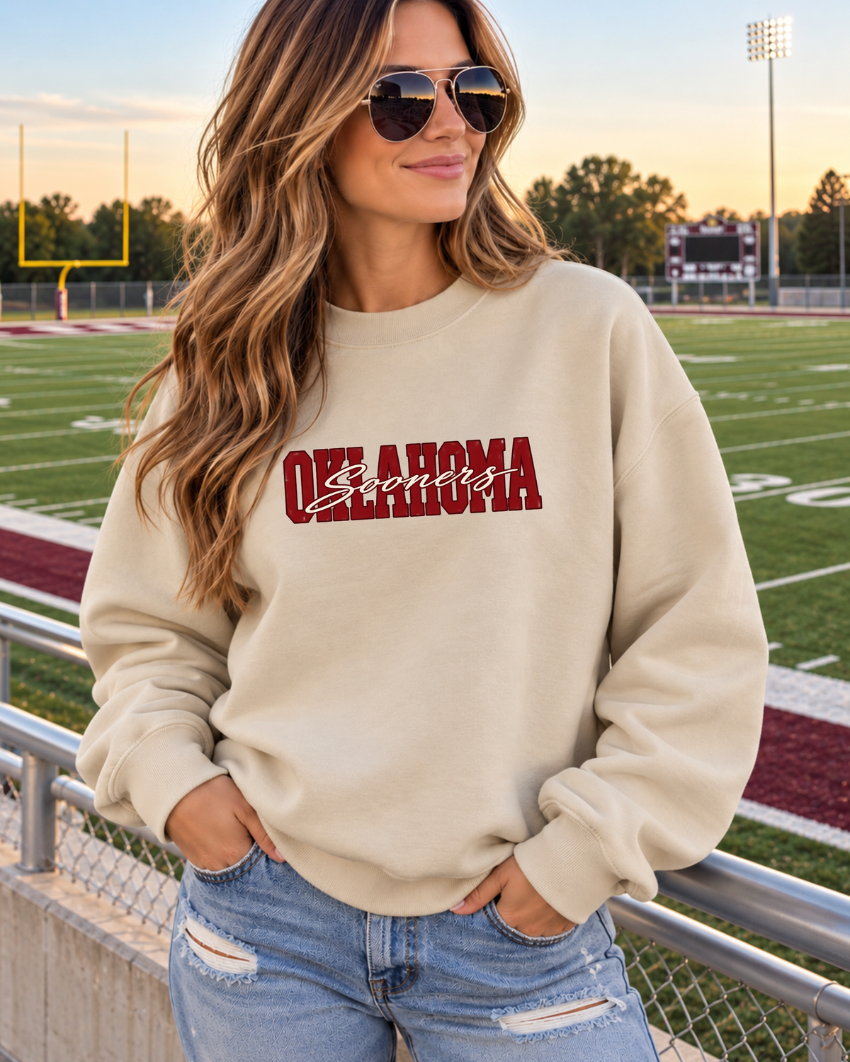 Oklahoma Vintage Collegiate Crewneck Sweatshirt | Crimson Game Day Pullover