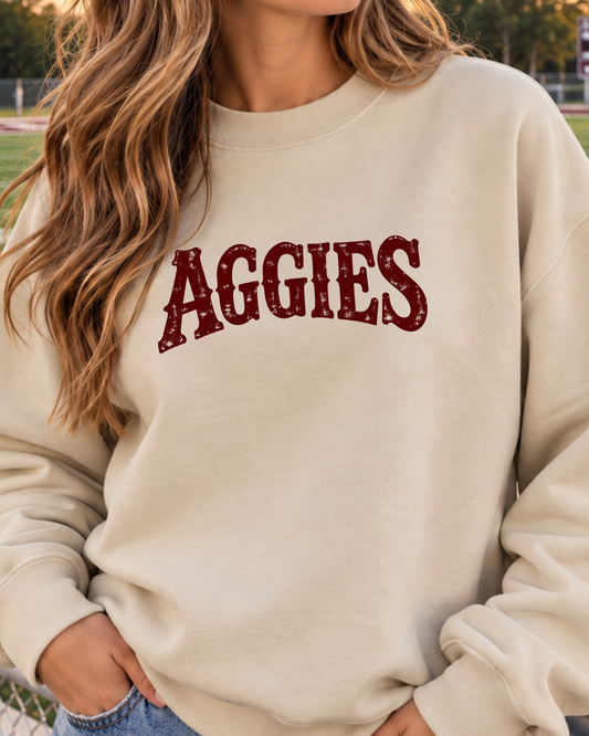 Aggies Vintage Collegiate Crewneck Sweatshirt | Maroon Game Day Pullover